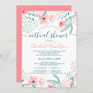Invitation Corail floral watercolor script douche virtuelle