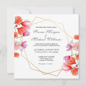 Invitation Corail géométrique Or moderne Blanc Floral Mariage (Devant)