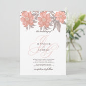 Invitation Corail gris doux monogramme initiales mariage flor (Debout devant)