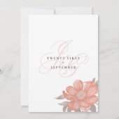 Invitation Corail gris doux monogramme initiales mariage flor (Dos)