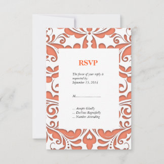 Invitation Corail HeartyParty Et Coeur Damas Blanc
