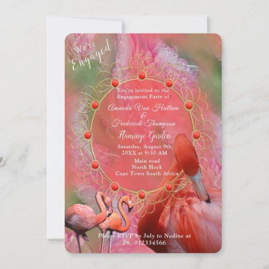 Invitation Corail, Herbe et Fleurs roses (Devant)