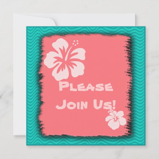 Invitation Corail, Hibiscus Tropical Theme Personnalisé Invit (Devant)