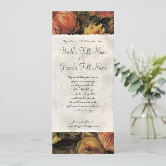 Invitation Corail impressionniste n Rose jaune - Mariage Invi (Debout devant)