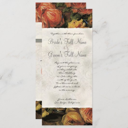 Invitation Corail impressionniste n Rose jaune - Mariage Invi (Devant / Derrière)