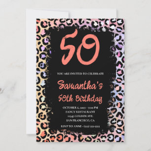 Invitation Corail léopard iridescent et 50e anniversaire noir