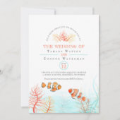 Invitation Corail mariage aquatique et aquarelle de poisson c (Devant)