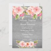 Invitation corail mariage pêche dahlia fleurs mur rustique (Devant)