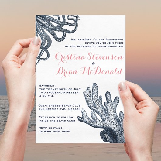 Invitation Corail & Marine Blue Sea Creator Mariage nautique
