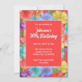 Invitation Corail moderne Aquarelle rouge Floral 30e annivers (Devant)