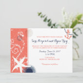 Invitation Corail moderne et Mariage nautique de marine (Debout devant)