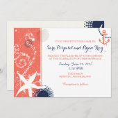 Invitation Corail moderne et Mariage nautique de marine (Devant / Derrière)