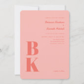 Invitation Corail moderne gras avec Mariage Monogramme rose (Devant)