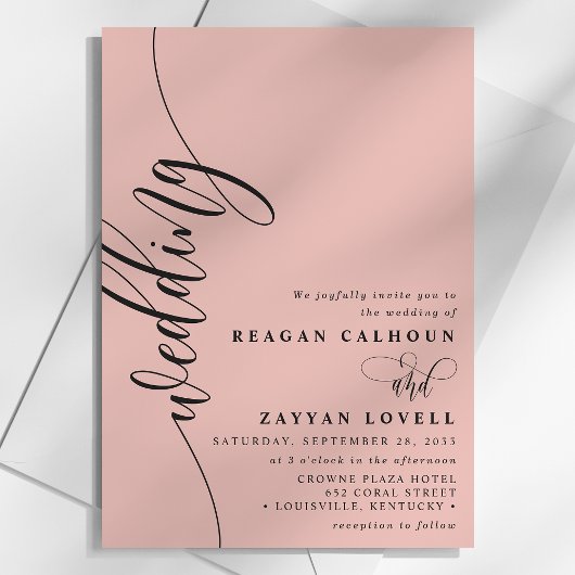 Invitation Corail mou Écriture calligraphique élégante Mariag