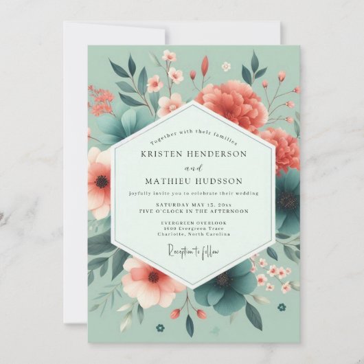 Invitation Corail Mousse de Mer Flore Vive Mariage (Devant)