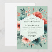 Invitation Corail Mousse de Mer Flore Vive Mariage (Devant / Derrière)