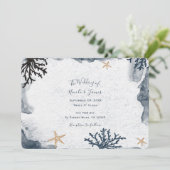 Invitation Corail Nautique Bleu Aquarelle Élégante Fête (Debout devant)