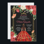 Invitation Corail noir Fleurs mexicaines Quinceañera Invitati<br><div class="desc">Corail noir Fleurs mexicaines Quinceañera Invitation Mis Quince Anos,  15e anniversaire, </div>