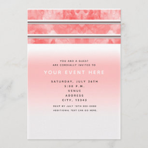 Invitation Corail orange moderne élégant chic à rayures aquar
