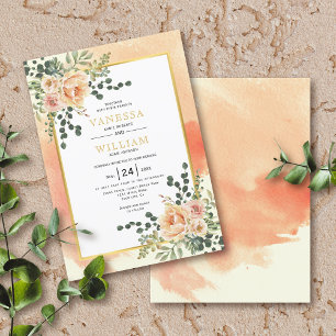 Invitation Corail pêche aquarelle fleurs mariage floral