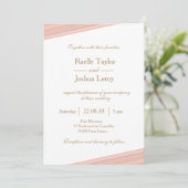Invitation Corail pêche or blanc subtile rayures mariage (Debout devant)