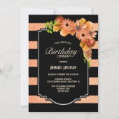 Invitation Corail rayé Floral Anniversaire Dîner (Devant)