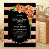 Invitation Corail rayé Floral Anniversaire Dîner