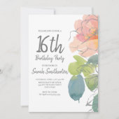 Invitation Corail rose Boho Aquarelle Floral Sweet 16 (Devant)