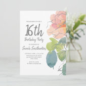 Invitation Corail rose Boho Aquarelle Floral Sweet 16 (Debout devant)