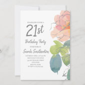 Invitation Corail rose Boho Aquarelle Florale 21e anniversair (Devant)