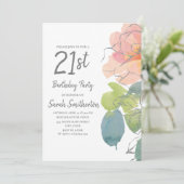 Invitation Corail rose Boho Aquarelle Florale 21e anniversair (Debout devant)
