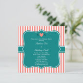 Invitation Corail rose et blanc rayures avec Turquoise (Debout devant)