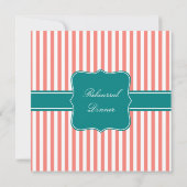Invitation Corail rose et blanc rayures avec Turquoise (Dos)