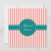 Invitation Corail rose et blanc rayures avec Turquoise (Dos)