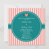 Invitation Corail rose et blanc rayures avec Turquoise (Devant)