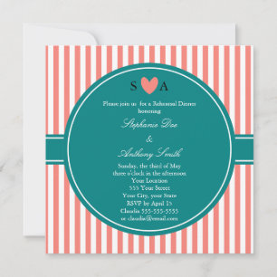Invitation Corail rose et blanc rayures avec Turquoise