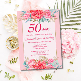 Invitation Corail rose Florals espagnol 50e anniversaire