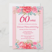 Invitation Corail rose Florals Espagnol 60e fête d'anniversai (Devant)