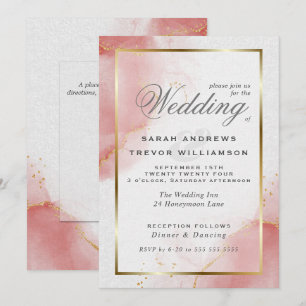 Invitation Corail Rose Gold Abstrait Marbré Aquarelle