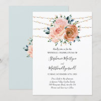 Corail rose pâle Bleu Botanique Mariage