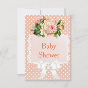 Invitation Corail, rose pêche Vintage Poilka Dot Baby Shower