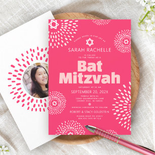 Invitation Corail Rose Photo de Bat Mitzvah Starburst Gras Br