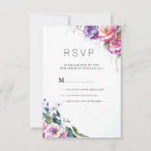 Invitation Corail rose rose violet vert floral RSVP (Devant)