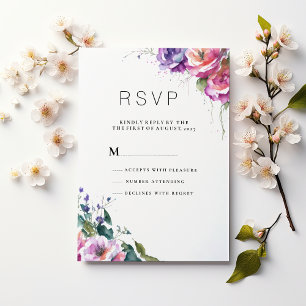 Invitation Corail rose rose violet vert floral RSVP