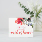 Invitation Corail Rouge Aquarelle Serez-vous ma femme d'honne (Debout devant)