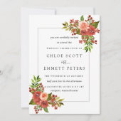 Invitation Corail rouge de Bourgogne rose Mariage (Devant)