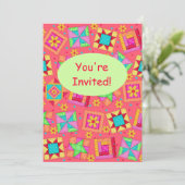 Invitation Corail rouge Green Patchwork Quilt Block Art (Debout devant)