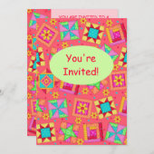Invitation Corail rouge Green Patchwork Quilt Block Art (Devant / Derrière)