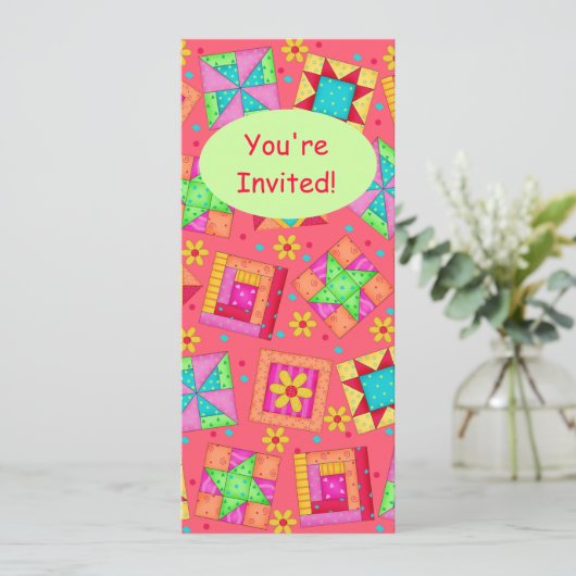 Invitation Corail rouge Green Patchwork Quilt Block Art (Debout devant)