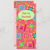 Invitation Corail rouge Green Patchwork Quilt Block Art (Devant / Derrière)